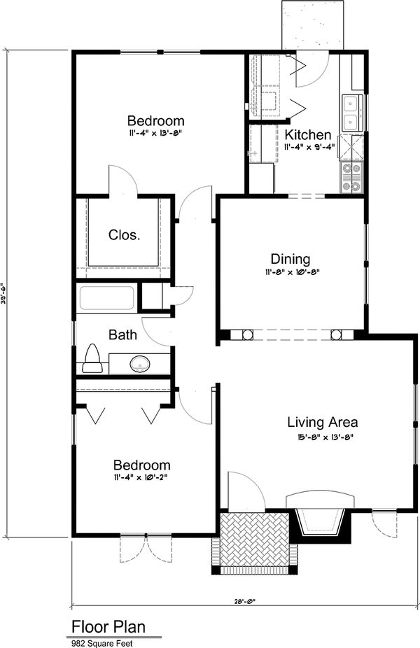 Main Level Floor Plan - 980 square foot Cottage