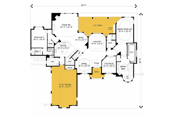 Floor Plan - Main Floor for European House Plan #135-189 - 5 bed, 5.5 bath