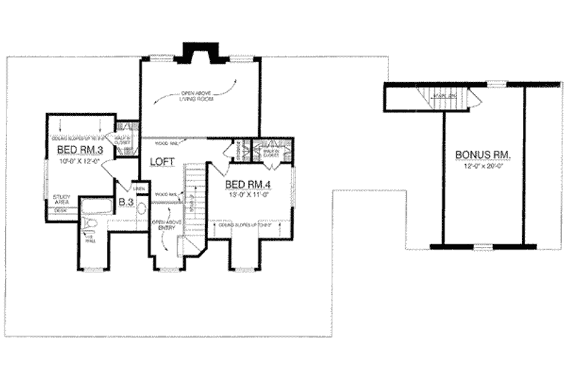 Architectural House Design - Floor Plan - Upper Floor for Country House Plan #40-340 - 4 bed, 3 bath