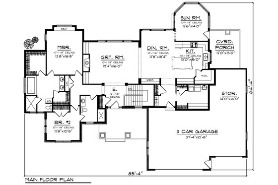Floor Plan - Main Floor for Ranch House Plan #70-1198 - 2 bed, 2 bath