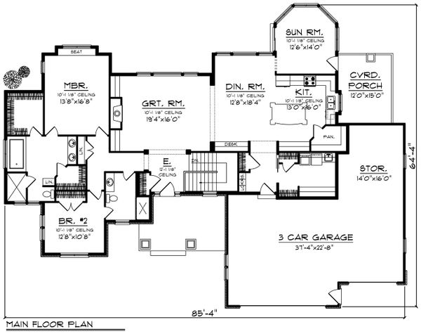 Architectural House Design - Ranch Floor Plan - Main Floor Plan #70-1198