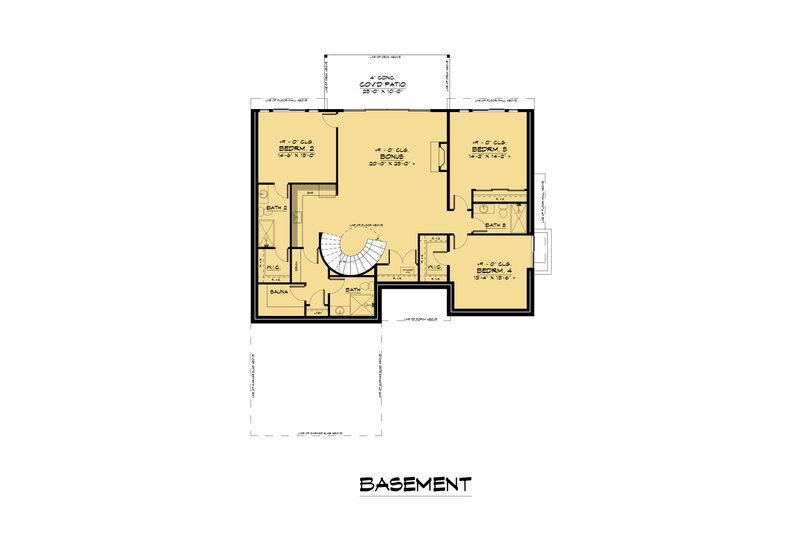 House Blueprint - Floor Plan - Lower Floor for Contemporary House Plan #1066-194 - 3 bed, 4.5 bath