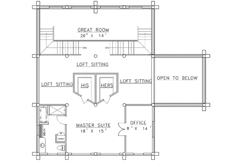 Architectural House Design - Floor Plan - Upper Floor for Log House Plan #117-125 - 2 bed, 3 bath
