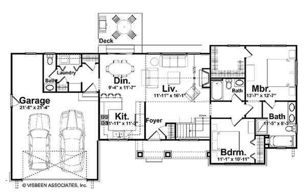 House Blueprint - Floor Plan - Main Floor for Farmhouse House Plan #928-426 - 2 bed, 2.5 bath