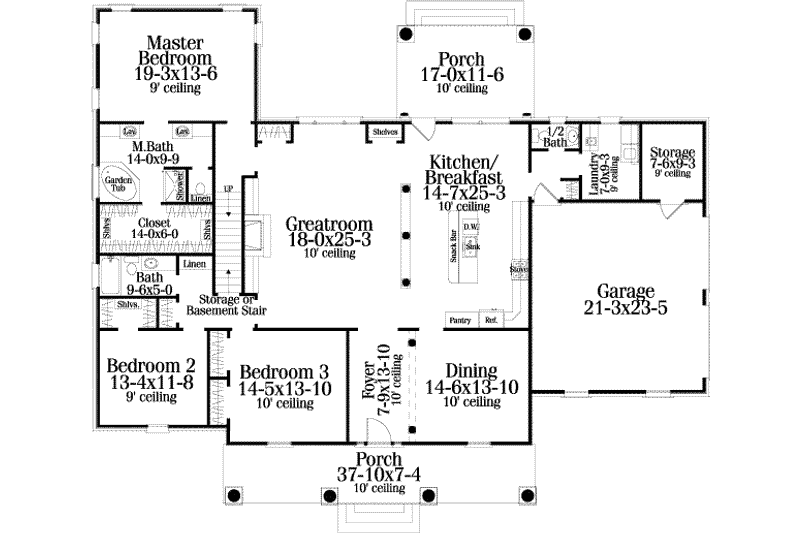 Architectural House Design - Floor Plan - Main Floor for Traditional House Plan #406-133 - 3 bed, 2.5 bath