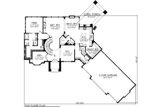 Floor Plan - Main Floor for European House Plan #70-1109 - 4 bed, 3.5 bath