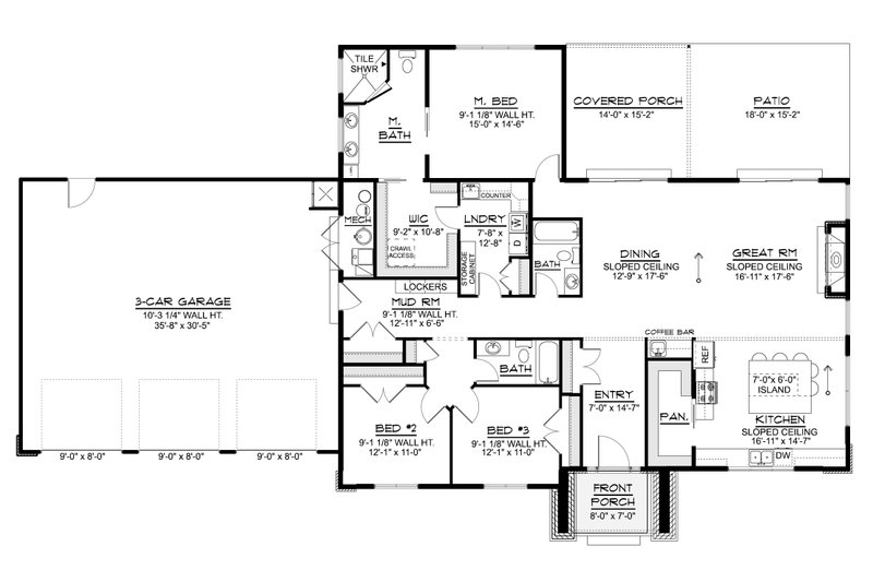 House Blueprint - Floor Plan - Main Floor for Modern House Plan #1064-503 - 3 bed, 3 bath
