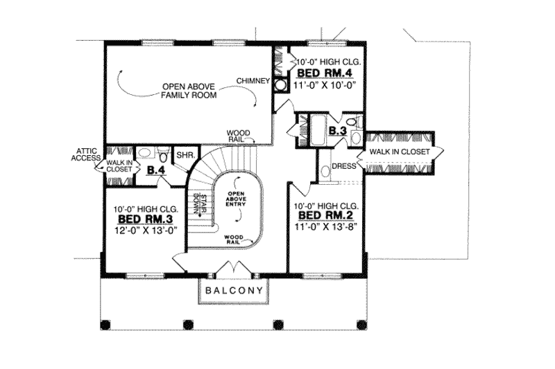 Architectural House Design - Floor Plan - Upper Floor for Southern House Plan #40-112 - 4 bed, 3.5 bath