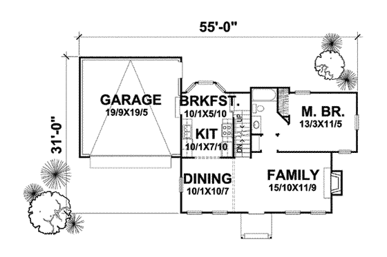 Floor Plan - Main Floor for Colonial House Plan #50-262 - 3 bed, 2 bath