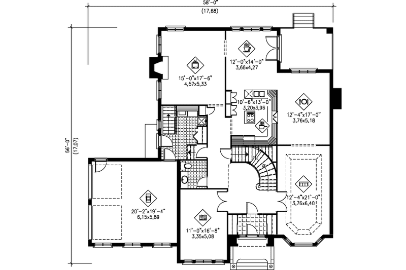 House Plan Design - Floor Plan - Main Floor for European House Plan #25-2171 - 4 bed, 3.5 bath
