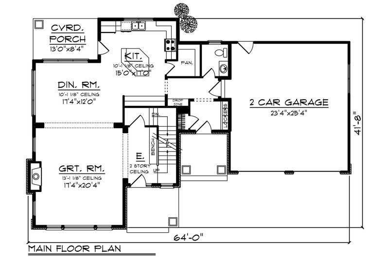 Architectural House Design - Floor Plan - Main Floor for Craftsman House Plan #70-1276 - 2 bed, 2.5 bath