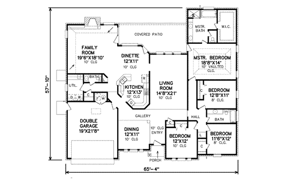 Floor Plan - Main Floor for Traditional House Plan #65-153 - 4 bed, 2.5 bath