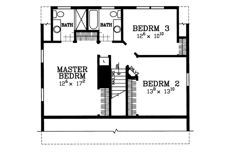 Home Plan - Floor Plan - Upper Floor for Colonial House Plan #72-120 - 3 bed, 2.5 bath