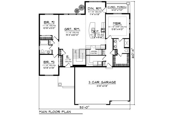 Floor Plan - Main Floor for Ranch House Plan #70-1243 - 3 bed, 2 bath