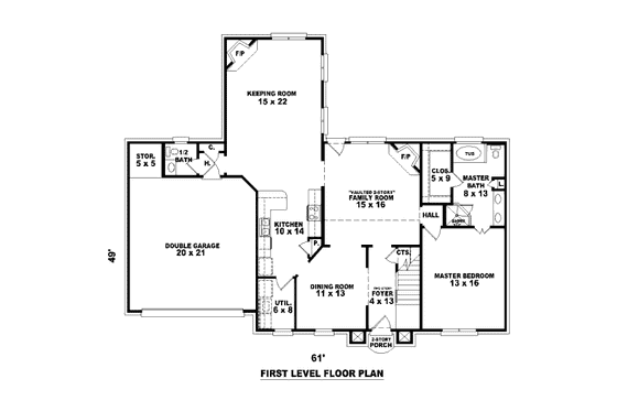 Floor Plan - Main Floor for European House Plan #81-13695 - 4 bed, 2.5 bath