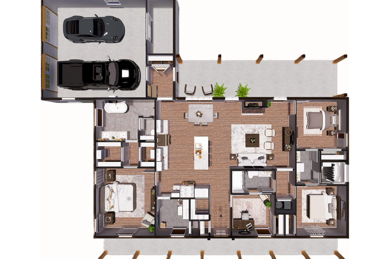 House Blueprint - Floor Plan - Main Floor 2 for Farmhouse House Plan #44-320 - 4 bed, 3 bath