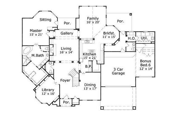 Floor Plan - Main Floor for European House Plan #411-808 - 5 bed, 3.5 bath