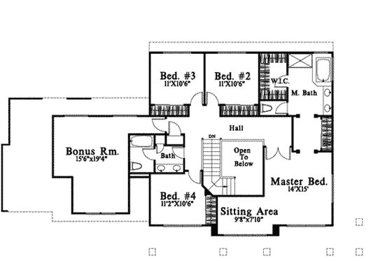 Floor Plan - Upper Floor for Traditional House Plan #78-202 - 4 bed, 2.5 bath