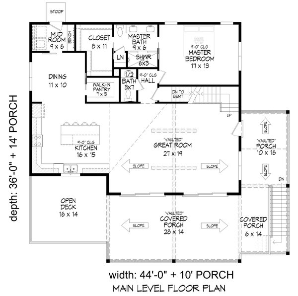 House Blueprint - Floor Plan - Main Floor for Country House Plan #932-1454 - 3 bed, 2.5 bath