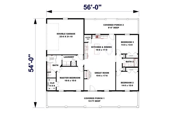 Floor Plan - Main Floor 1 for Farmhouse House Plan #44-290 - 3 bed, 2 bath