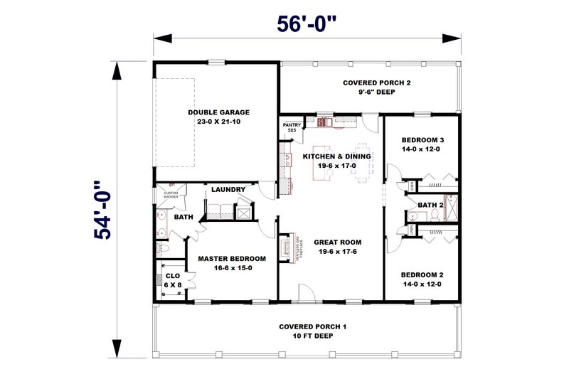 House Plan Design - Floor Plan - Main Floor 1 for Farmhouse House Plan #44-290 - 3 bed, 2 bath