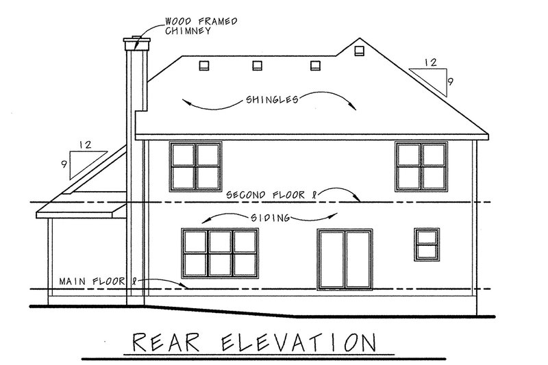 House Plan Design - Exterior - Rear Elevation for Cottage House Plan #20-2033 - 4 bed, 2.5 bath