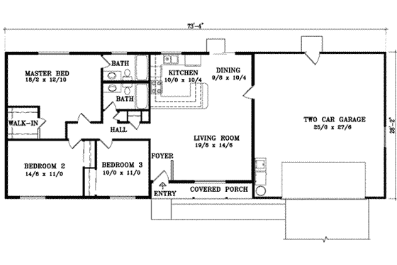 Floor Plan - Main Floor for Ranch House Plan #1-949 - 3 bed, 2 bath