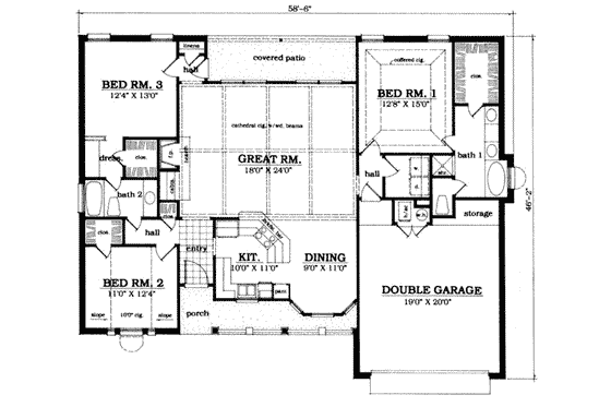 Floor Plan - Main Floor for Traditional House Plan #42-284 - 3 bed, 2 bath