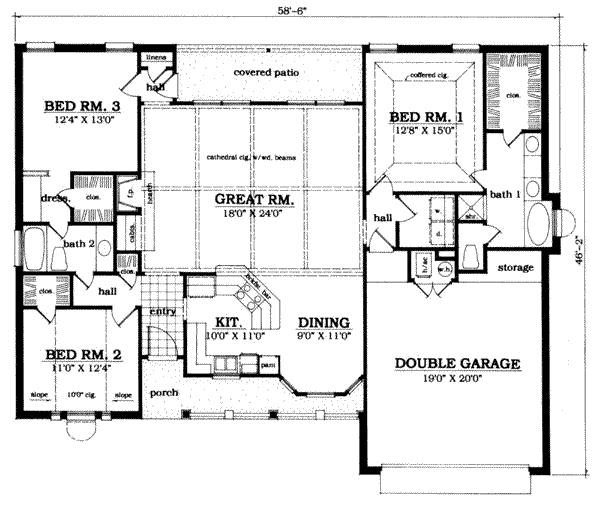 Floor Plan - Main Floor for Traditional House Plan #42-284 - 3 bed, 2 bath