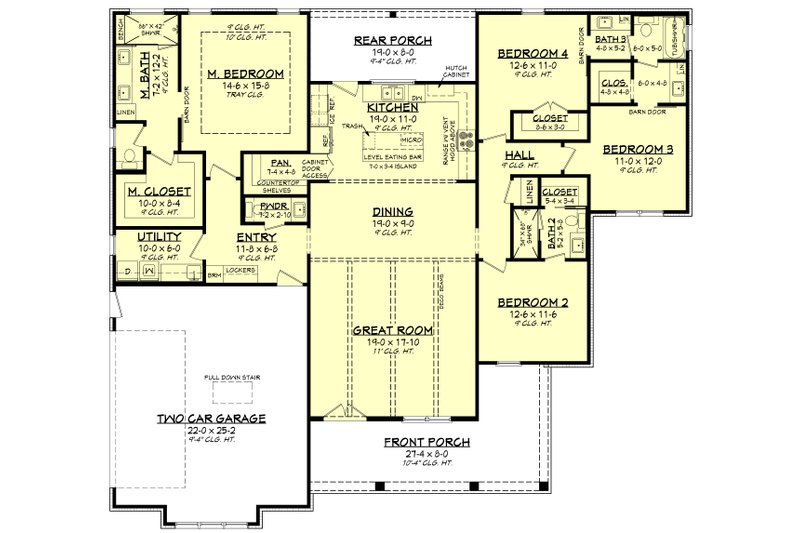 Architectural House Design - Floor Plan - Main Floor for Farmhouse House Plan #430-304 - 4 bed, 3.5 bath