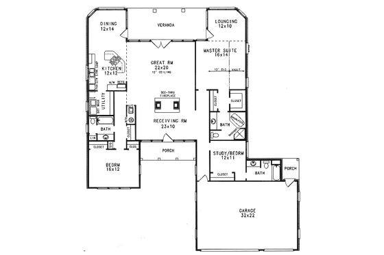 Floor Plan - Main Floor for Mediterranean House Plan #14-105 - 3 bed, 3 bath