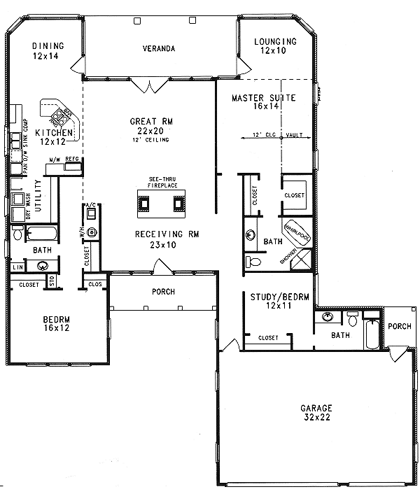 Architectural House Design - Mediterranean Floor Plan - Main Floor Plan #14-105