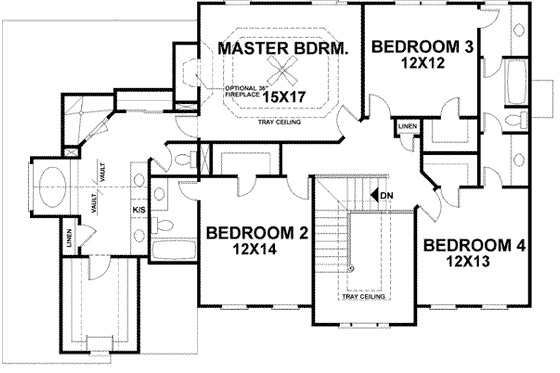 Floor Plan - Upper Floor for European House Plan #56-202 - 4 bed, 3.5 bath