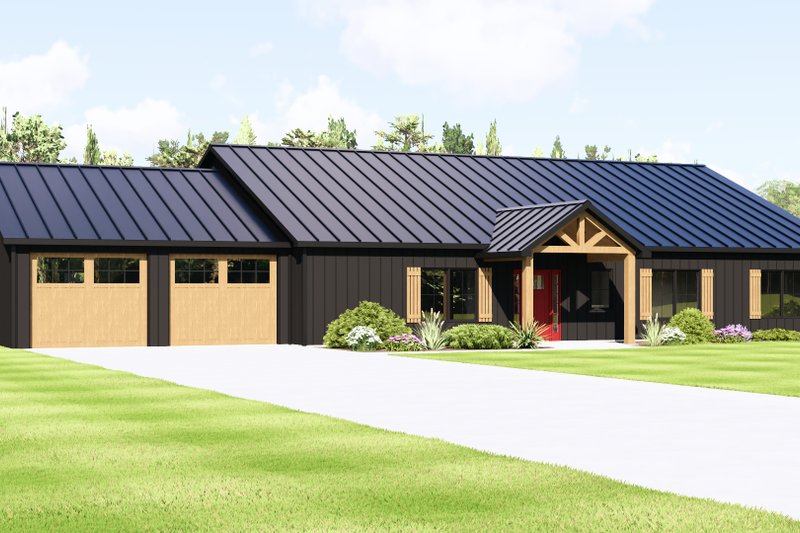 House Blueprint - Exterior - Front Elevation 3 for Barndominium House Plan #1064-423 - 3 bed, 3.5 bath