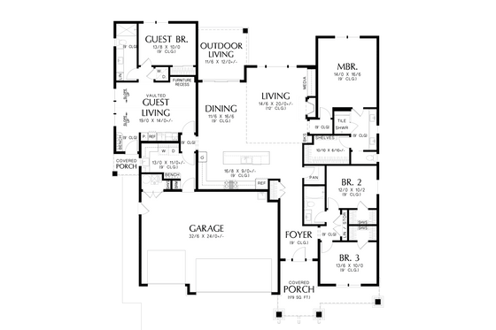 Floor Plan - Main Floor for Craftsman House Plan #48-1088 - 4 bed, 3 bath