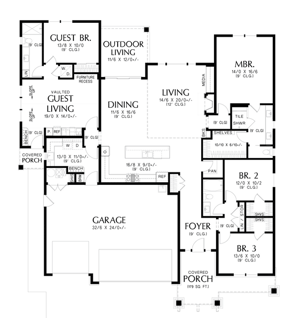 Craftsman Floor Plan - Main Floor Plan #48-1088
