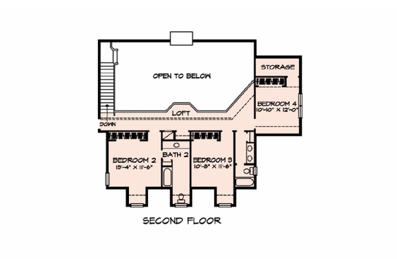 Floor Plan - Upper Floor for Farmhouse House Plan #140-119 - 4 bed, 3.5 bath