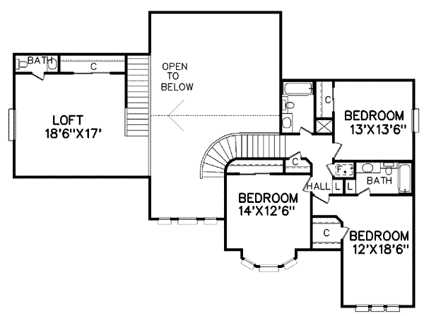 Traditional Floor Plan - Upper Floor Plan #65-118