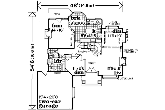 Floor Plan - Main Floor for European House Plan #47-590 - 3 bed, 2.5 bath