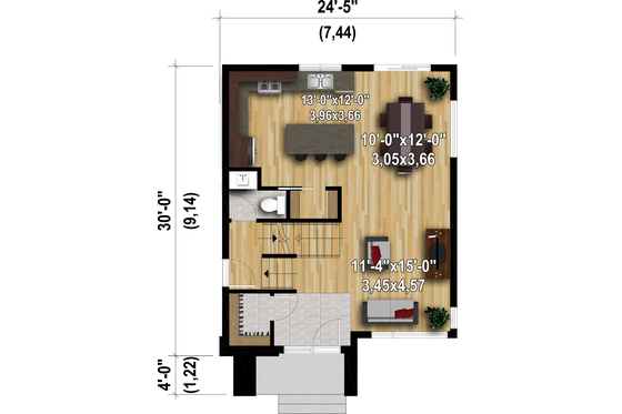 Floor Plan - Main Floor for Contemporary House Plan #25-4898 - 3 bed, 1.5 bath