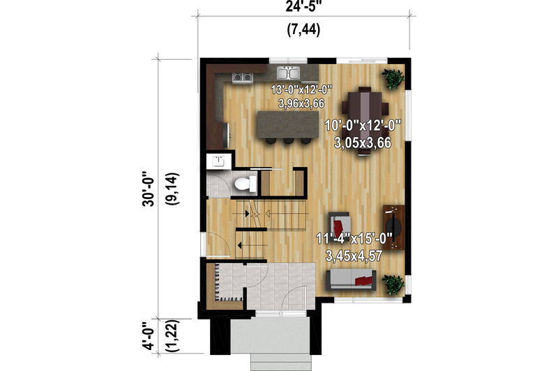 Architectural House Design - Floor Plan - Main Floor for Contemporary House Plan #25-4898 - 3 bed, 1.5 bath