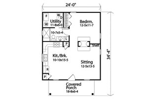 Floor Plan - Main Floor for Cottage House Plan #22-590 - 1 bed, 1 bath