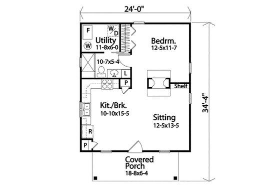 Floor Plan - Main Floor for Cottage House Plan #22-590 - 1 bed, 1 bath