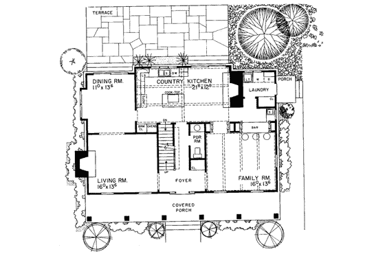 Floor Plan - Main Floor for Southern House Plan #72-358 - 4 bed, 2.5 bath