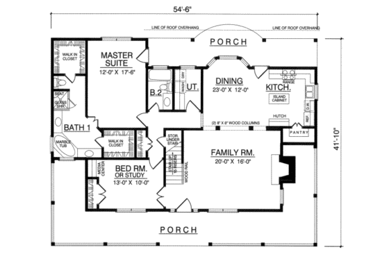 Floor Plan - Main Floor for Farmhouse House Plan #40-328 - 4 bed, 3 bath