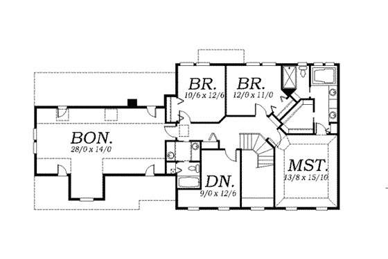 Floor Plan - Upper Floor for Colonial House Plan #130-128 - 3 bed, 2.5 bath