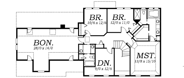 Colonial Floor Plan - Upper Floor Plan #130-128