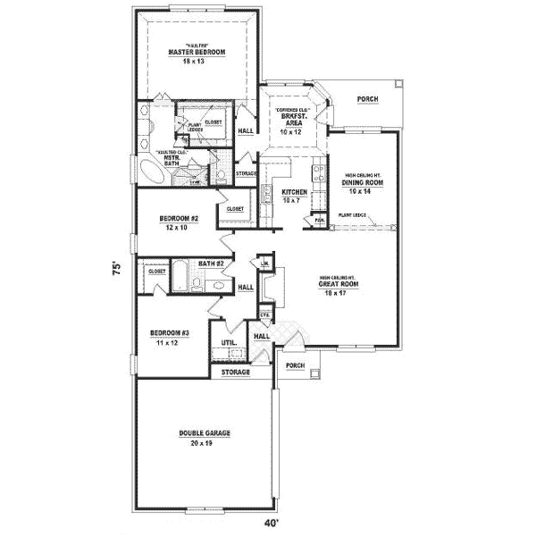 Traditional Style House Plan - 3 Beds 2 Baths 1806 Sq/Ft Plan #81-293 ...