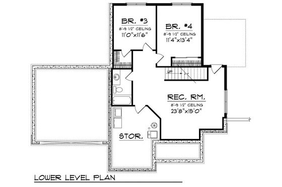 Floor Plan - Lower Floor for Cottage House Plan #70-857 - 4 bed, 2 bath