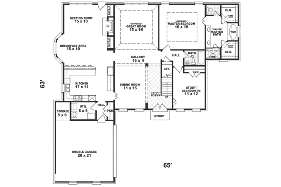 Floor Plan - Main Floor for Traditional House Plan #81-338 - 4 bed, 3 bath